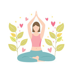 Woman meditating yoga pose peaceful mindful wellness