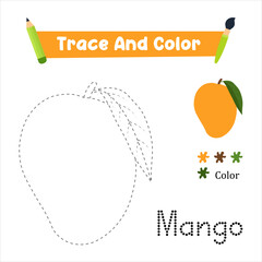 Handwriting Practice. Trace And Color The Mango Which Is Perfect. Vector Illustration