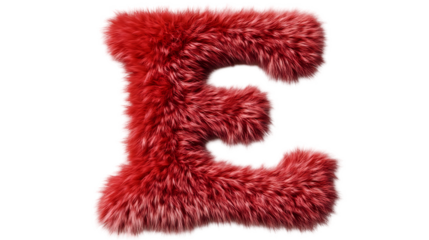A fluffy red letter e with a soft texture and a black background in a studio shot close up view isolated on transparent background