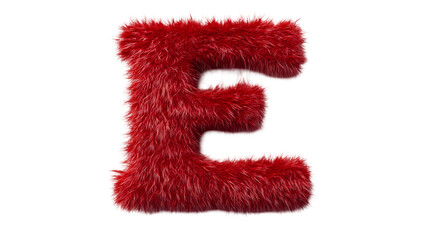 A fluffy red letter e isolated on a black background with a soft and textured appearance isolated on transparent background