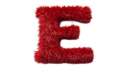 A fluffy red letter e isolated on a black background with a soft and textured appearance isolated on transparent background