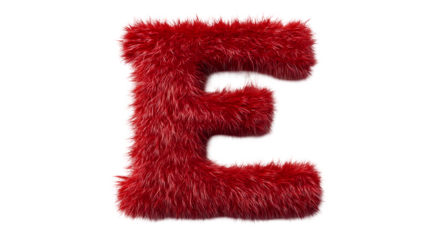 A fluffy red letter e isolated on a black background with a soft and textured appearance isolated on transparent background - Powered by Adobe