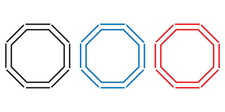 Octagon icon pack. octagon shapes with outlines icon. Geometry octagonal eight sided polygon octagon line. Vector illustration.