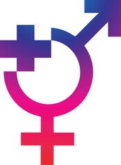Futuristic gender symbols. Holographic male and female signs. Cartoon heterosexual icons set. Vector illustration.
