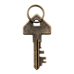 Antique Brass House Key: Detailed Close-up on white background