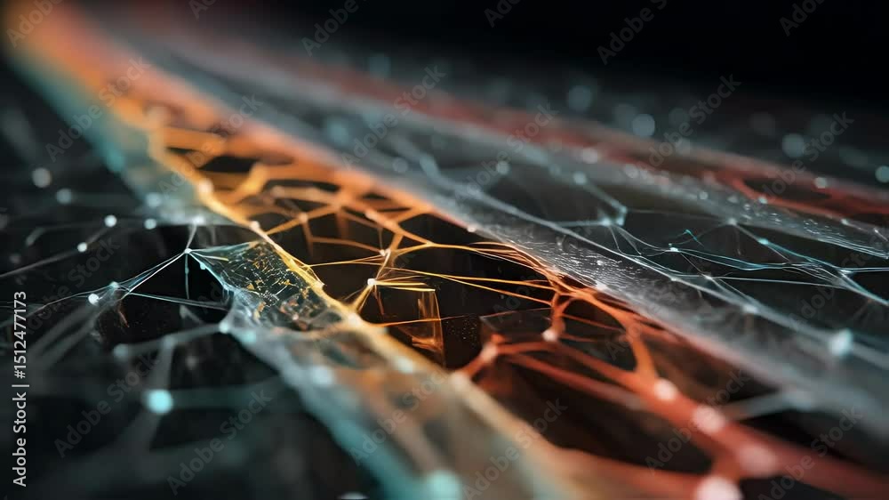 Aufkleber complex network structure with glowing nodes and connections pulsating with data traffic, creating a