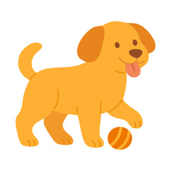 Cartoon dog with orange fur playing with small ball. Flat vector illustration of happy active puppy.
