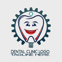 Dental Clinic Logo with Smiling Tooth and Gear