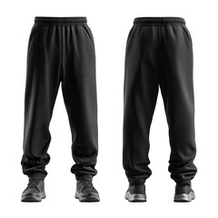 Dark gray sweatpants, front and back views.  Featuring elastic waist and relaxed fit