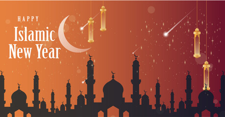 Gradient horizontal banner template for islamic new year celebration
