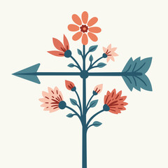 Floral illustration with direction arrow and colorful flowers  