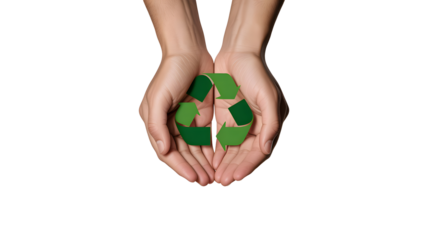 Recycle in Hand: Symbolic recycle logo placed in human hands symbolizes ecology and environment consciousness