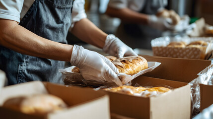 Bakery Staff Packaging Freshly Baked Bread Orders