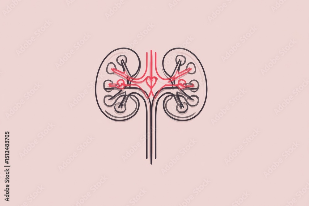 Aufkleber minimalist line art featuring a kidney design with heart-shaped veins on a soft background