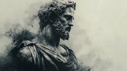 Eroded historical statue illustration with detailed texture for artistic design and cultural appreciation