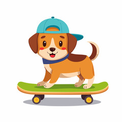 Cute Dog Skating – Funny Vector Illustration