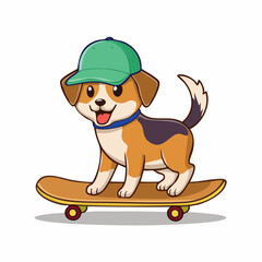 Cute Dog Skating – Funny Vector Illustration