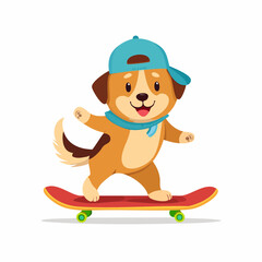 Obraz premium Cute Dog Skating – Funny Vector Illustration