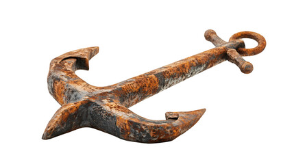 Close up shot of an old rusted anchor with  in a studio setting for marine concept isolated on transparent background