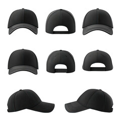 Variety of dark gray baseball caps, different angles