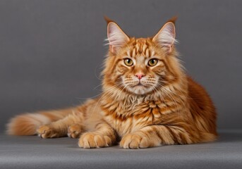 Obraz premium Red tabby maine coon cat lying down on the floor