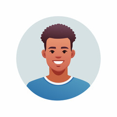 Cheerful male face icon in bright vector style. Clean lines, front-facing, circular design with simple features. Ideal for UI avatars, apps, and professional digital profiles.