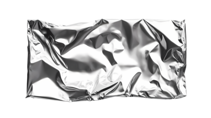 Close up shot of a rectangular piece of crumpled silver foil  studio shot isolated on transparent background