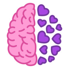 Brain with hearts color stroke
