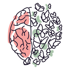 Brain and butterflies color stroke