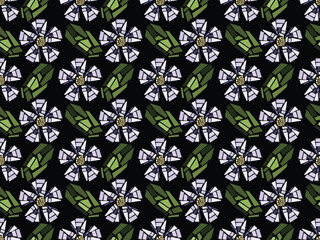 Blooming white flower blossom  mosaic . Seamless vector pattern. 