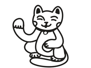 Manekoneko cat. Traditional japanese luck, wealth and happiness symbol.  Vector illustration for coloring.
