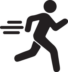 Bold black running man icon symbolizing movement, sports, fitness, or delivery service for web and mobile design