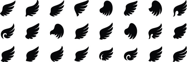 Elegant stylized wing logo elements in bold black vector format for branding, aviation, luxury, or fantasy-themed design