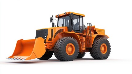 Naklejka premium Orange wheel loader isolated on white