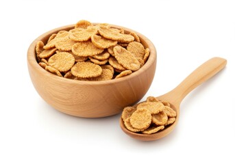 Honey wheat cereal in wooden bowl and spoon