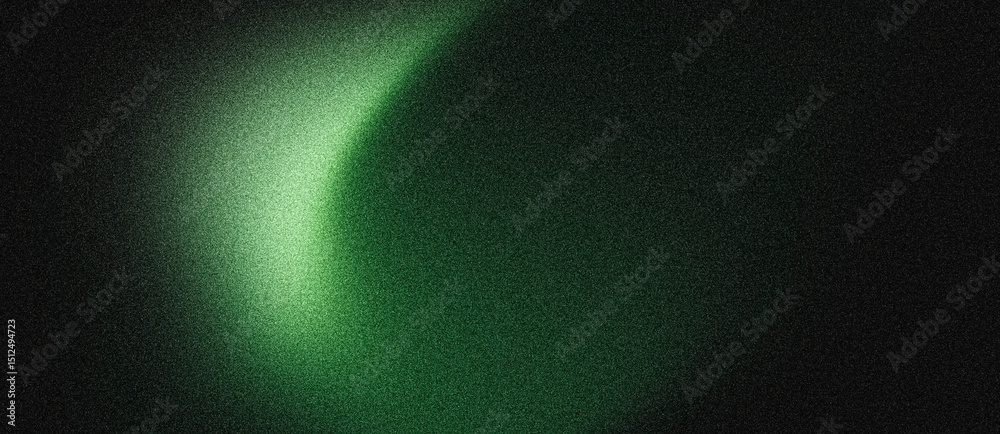 Wall mural glowing green abstract shape dark grainy black background noise texture futuristic dynamic poster
