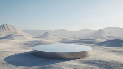 A large empty space in the desert with a small circular structure in the middle. Product presentation background