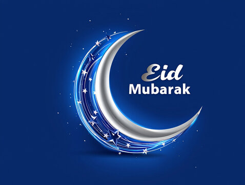 Eid mubarak greeting card design with crescent moon and stars illustration