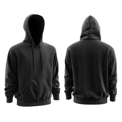 Plain black hoodie, front and back views