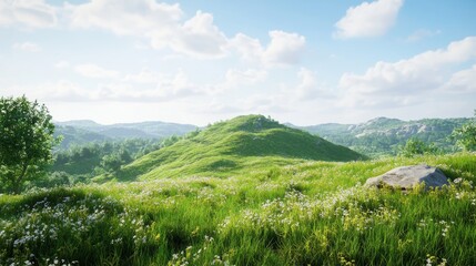 Naklejka premium A lush, green hill extends into a clear, blue sky
