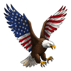 Happy Independence Day USA 4th of July hand Drawn Style Eagle Spread The Wing With American Color.