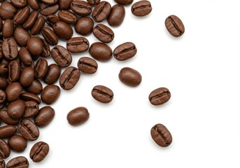 Roasted coffee beans on white background
