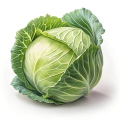 A whole head of fresh green cabbage isolated on white background