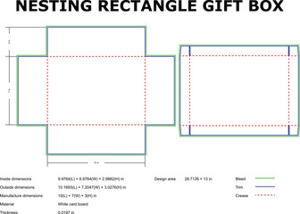 Rectangle gift box template die-cut design dimensions