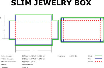 Slim jewelry box template die-cut design dimensions