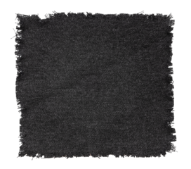 Piece of black torn denim on a white background. Denim texture