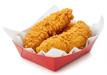 Crispy fried chicken tenders in red box