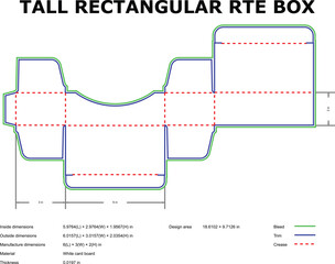 Tall rectangular rte box packaging die-cut template design