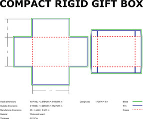 Compact rigid gift box template die-cut design dimensions