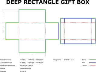 Deep rectangle gift box template design die-cut white card stock